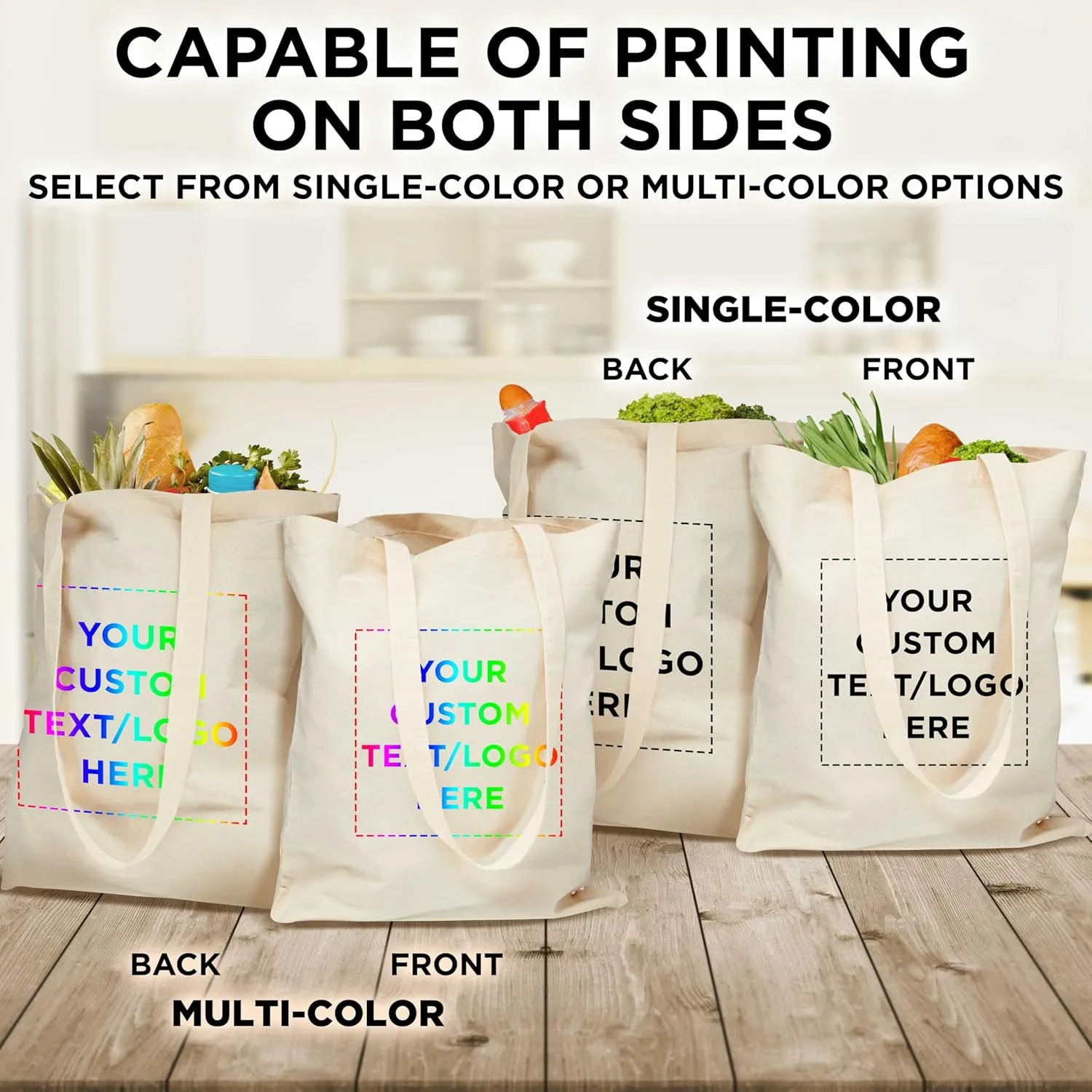 DISCOUNT PROMOS Custom Natural Cotton Fiber Tote Bags (Set of 10) - Personalized, Reusable & Eco-Friendly - Perfect for Grocery, Promotions, Branding - Natural Color, 14.5"X16", 5 OZ Cotton