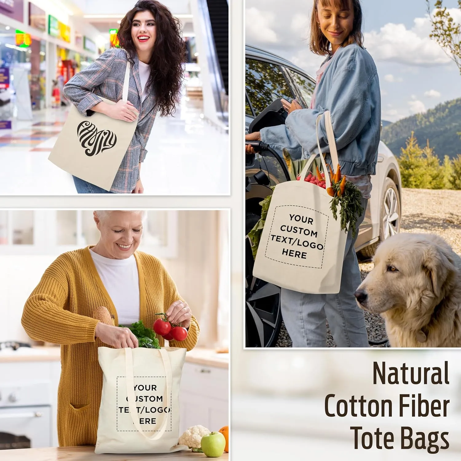 DISCOUNT PROMOS Custom Natural Cotton Fiber Tote Bags (Set of 10) - Personalized, Reusable & Eco-Friendly - Perfect for Grocery, Promotions, Branding - Natural Color, 14.5"X16", 5 OZ Cotton