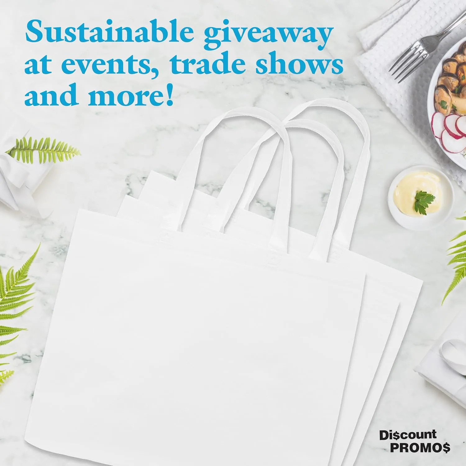 DISCOUNT PROMOS Jumbo Sized Tote Bags Set of 10, Bulk Pack - Reusable Grocery Bags, Shopping Bags, Promotional Item Totes for Women - White