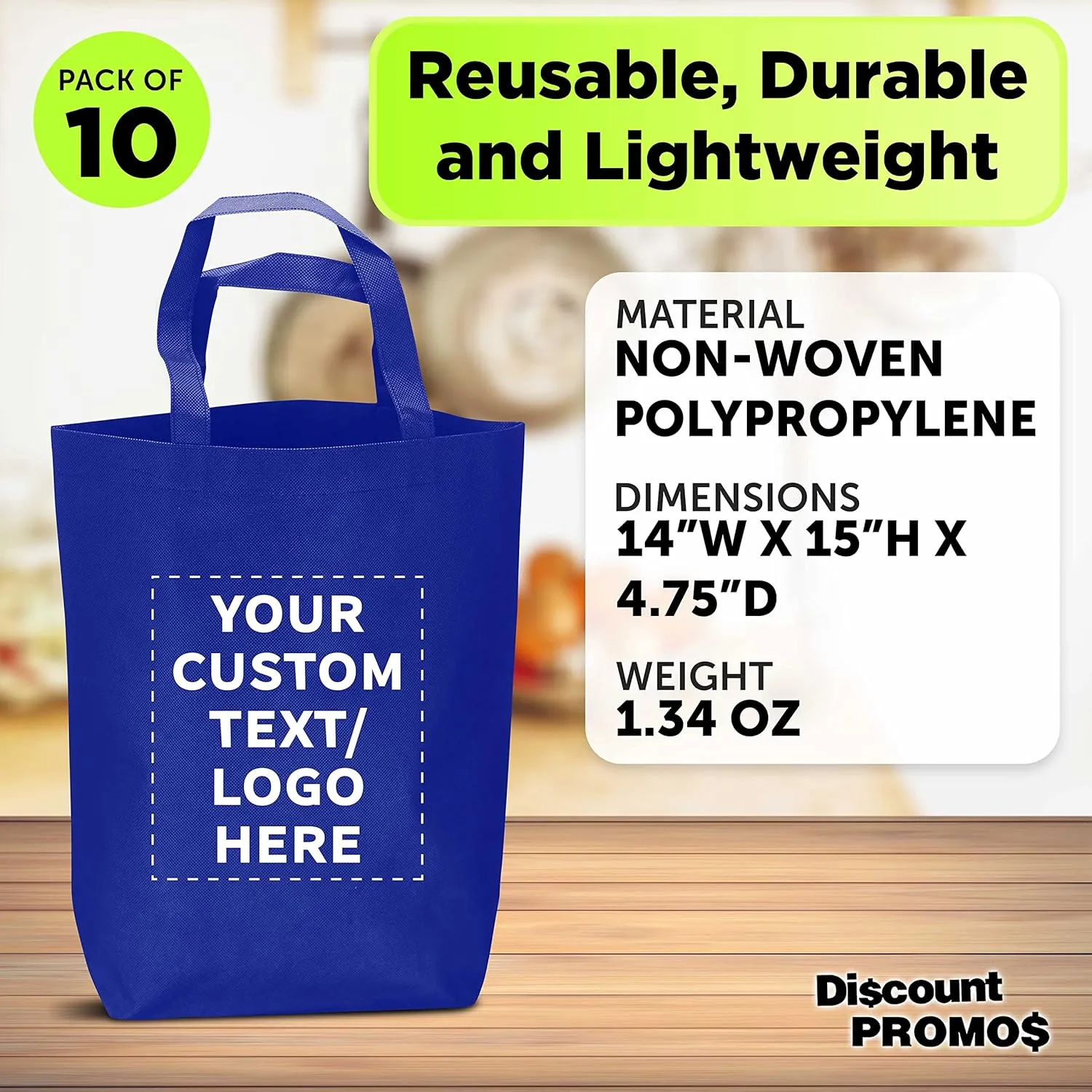 DISCOUNT PROMOS Large Reusable Heavy Duty Tote Bag - Beach Shopping Bag