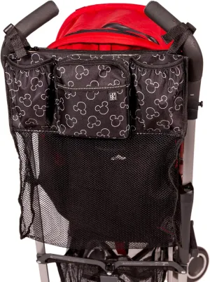 Disney Baby by J.L. Childress Stroller Organizer with Cup Holders and Mesh Storage Compartment - Disney World Travel Essential - Universal Stroller Accessory with XL Storage Bag - Mickey Mouse Black