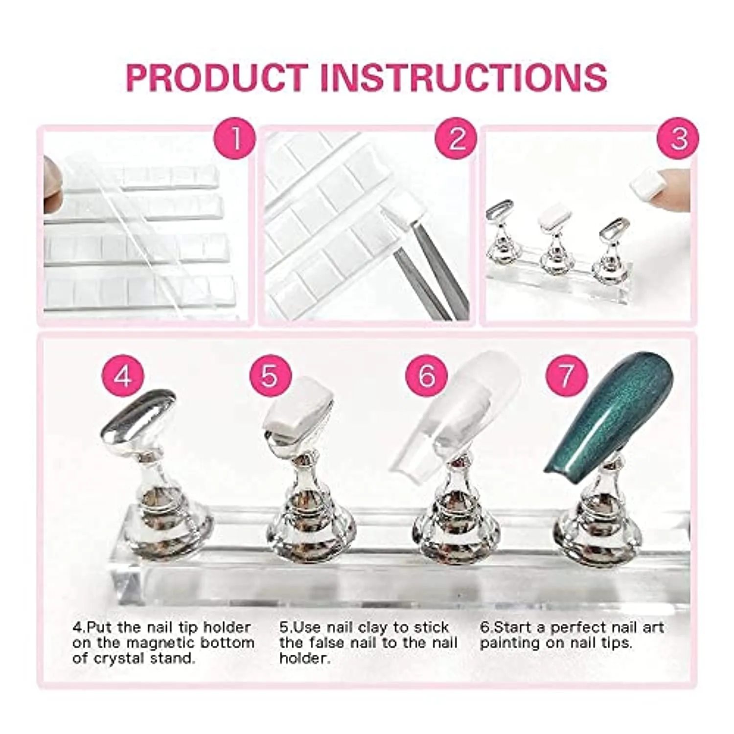 DIY Press on Nail Making Kit Full Cover Long Ballerina Stiletto Short Coffin Nail Tips with 1 Set Magnetic Nail Holder 4PCS Nail Glues 1PC Nail Tip Cutter Clipper 102PCS Reusable Adhesive Putty