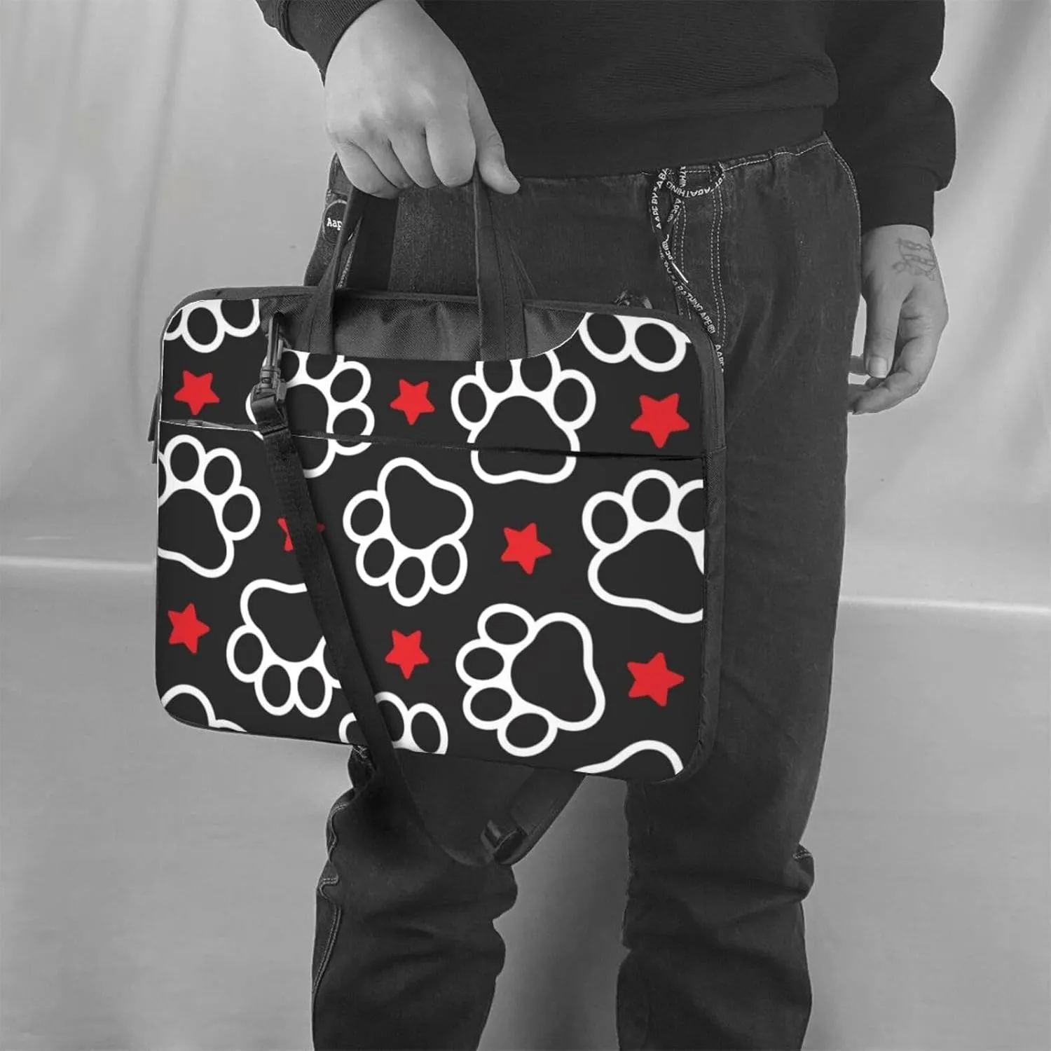 Dog Paw Seamless Pattern Laptop Bag Classic Slim Briefcase Messenger Bag, Spacious, Ergonomic