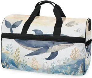 Dolphin Cartoon Travel Duffel Bag Luggage Sports Gym Bags With Shoes Compartment Large Capacity Lightweight Duffle Bag For Men Women