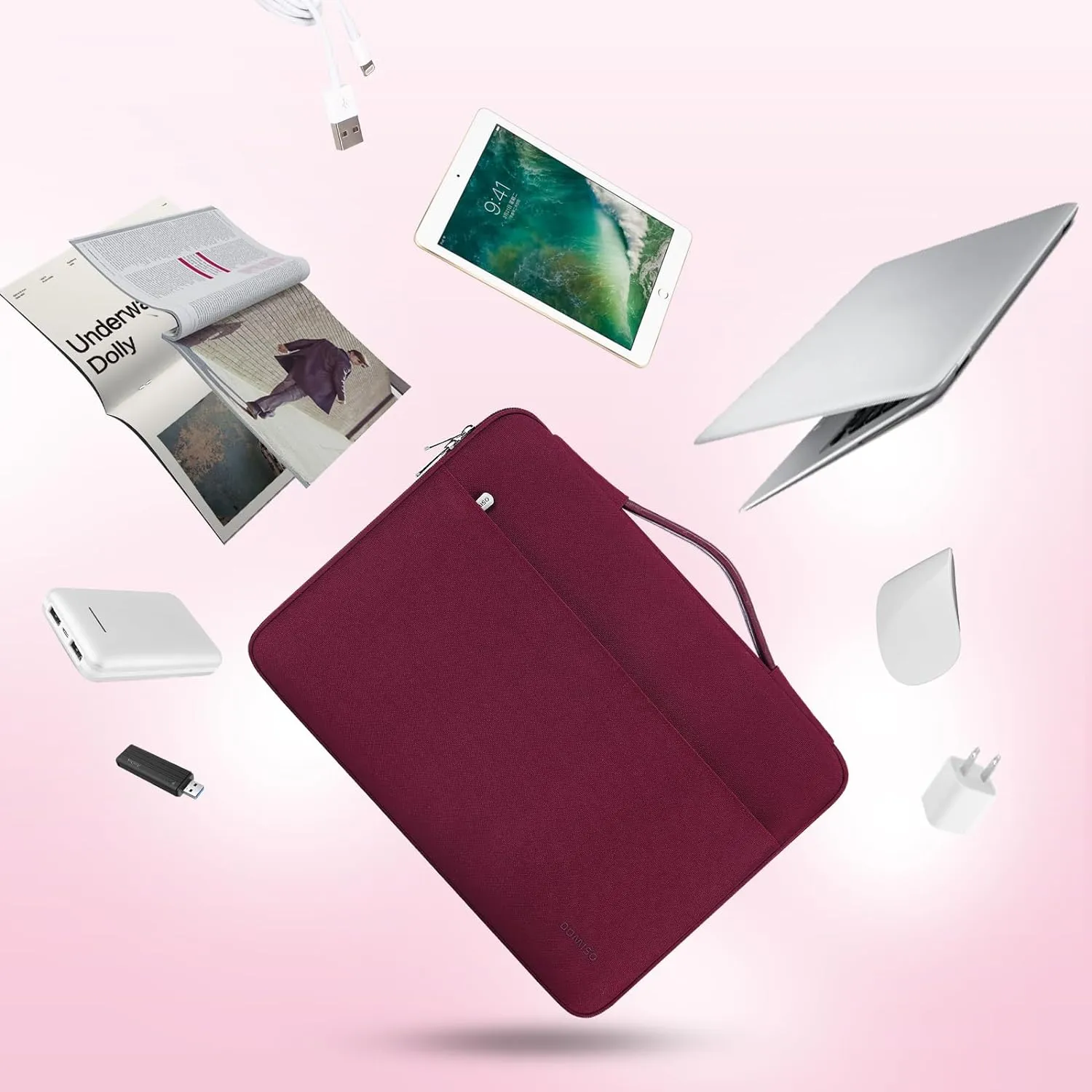 DOMISO 13 Inch Laptop Sleeve Canvas Notebook Portable Carrying Bag Case Handbag for 13" Surface Book 2 3/13.9" Yoga C930 GLASS/14 Yoga Slim 7i Pro X/HP EliteBook 830 G5 840 G5 x360 G2,Wine