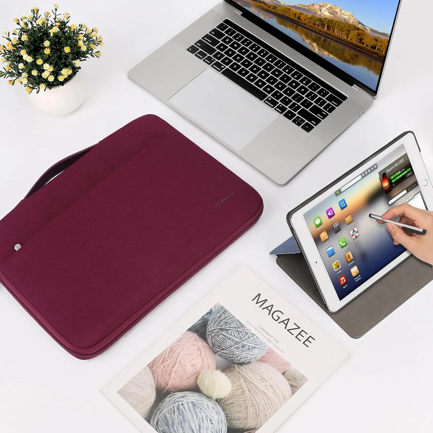 DOMISO 13 Inch Laptop Sleeve Canvas Notebook Portable Carrying Bag Case Handbag for 13" Surface Book 2 3/13.9" Yoga C930 GLASS/14 Yoga Slim 7i Pro X/HP EliteBook 830 G5 840 G5 x360 G2,Wine