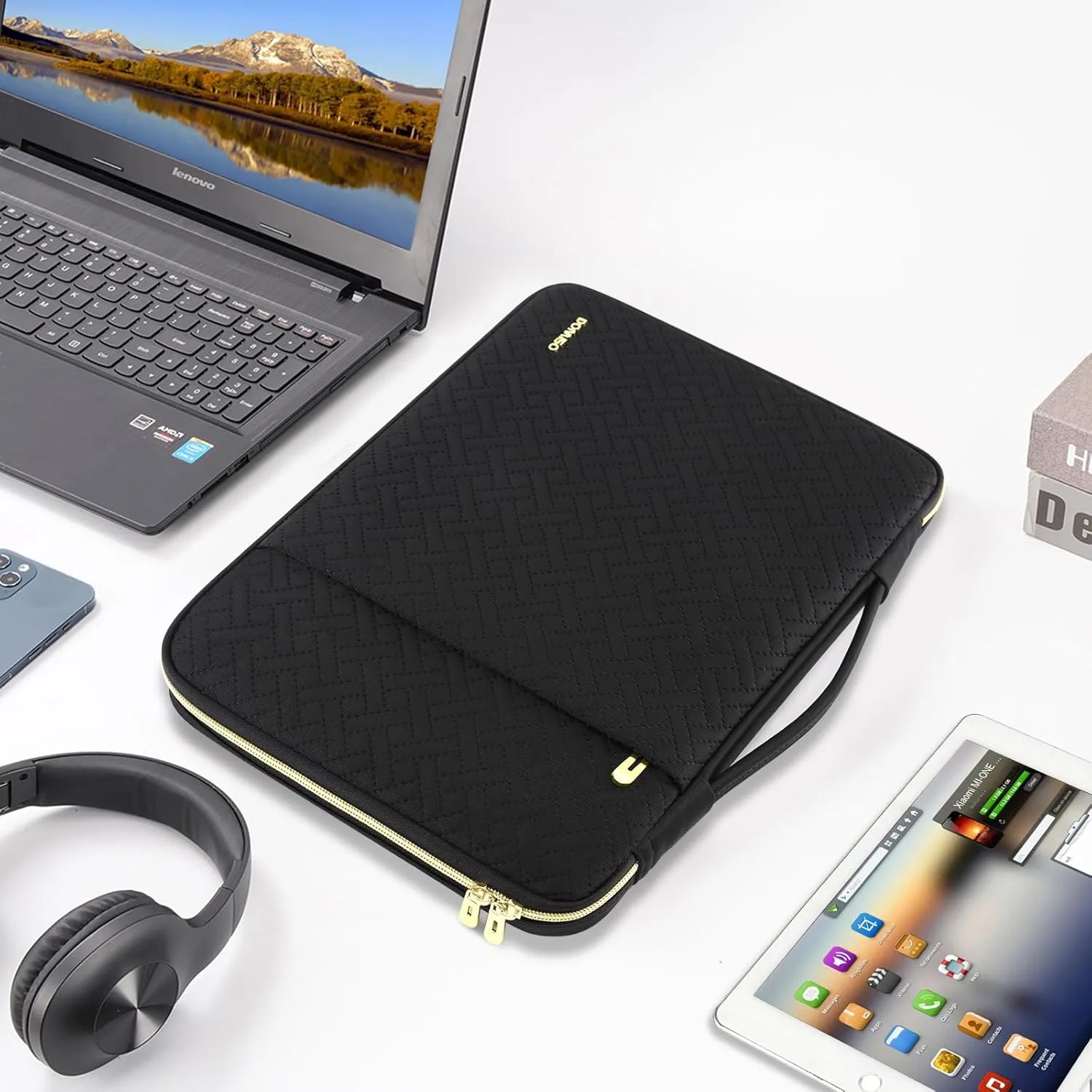 DOMISO Laptop Sleeve Case 17.3 inch Waterproof Computer Carrying Handbag with Handle and Golden Zipper Compatible with 17.3" MSI GS73VR Stealth Pro/LG Gram 17"/HP Envy 17/ROG Strix GL702VS, Black