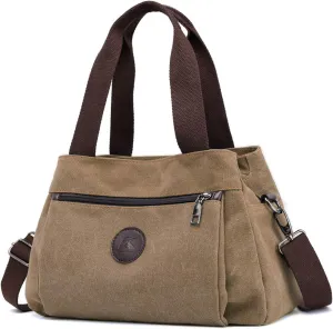 DOURR Hobo Handbags Canvas Crossbody Bags for Women, Multi Compartment Tote Purse Medium Satchel
