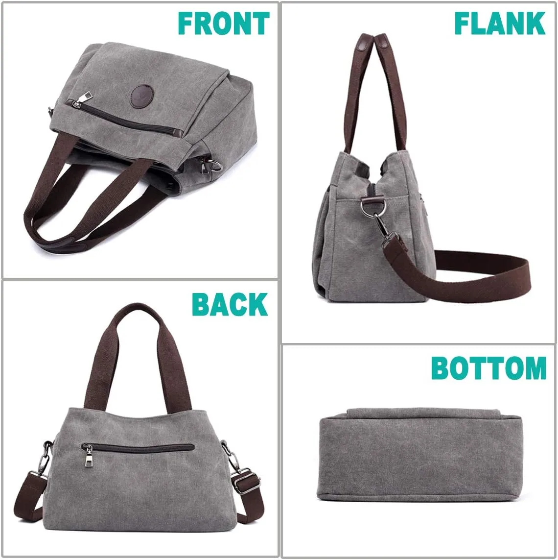 DOURR Hobo Handbags Canvas Crossbody Bags for Women, Multi Compartment Tote Purse Medium Satchel