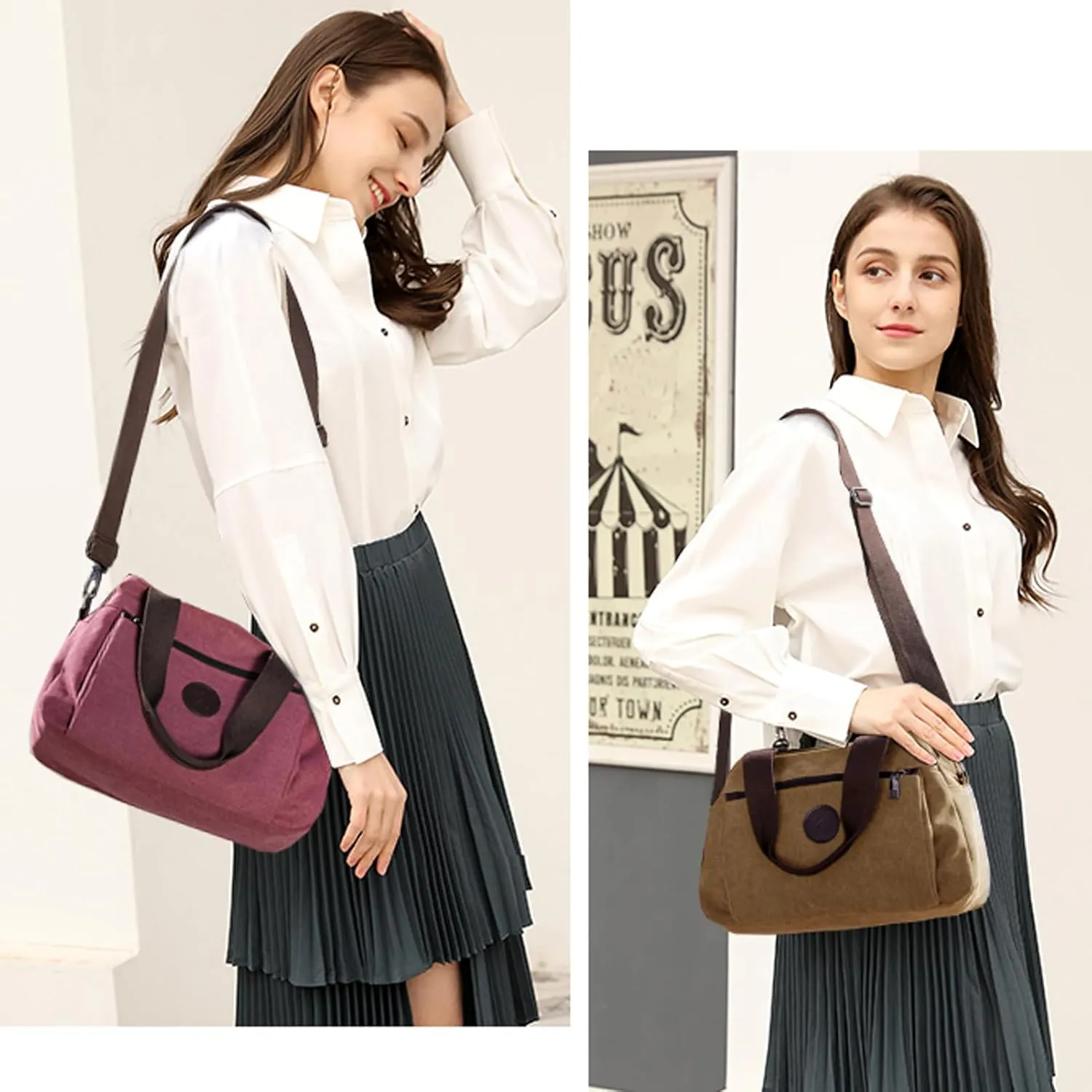DOURR Hobo Handbags Canvas Crossbody Bags for Women, Multi Compartment Tote Purse Medium Satchel
