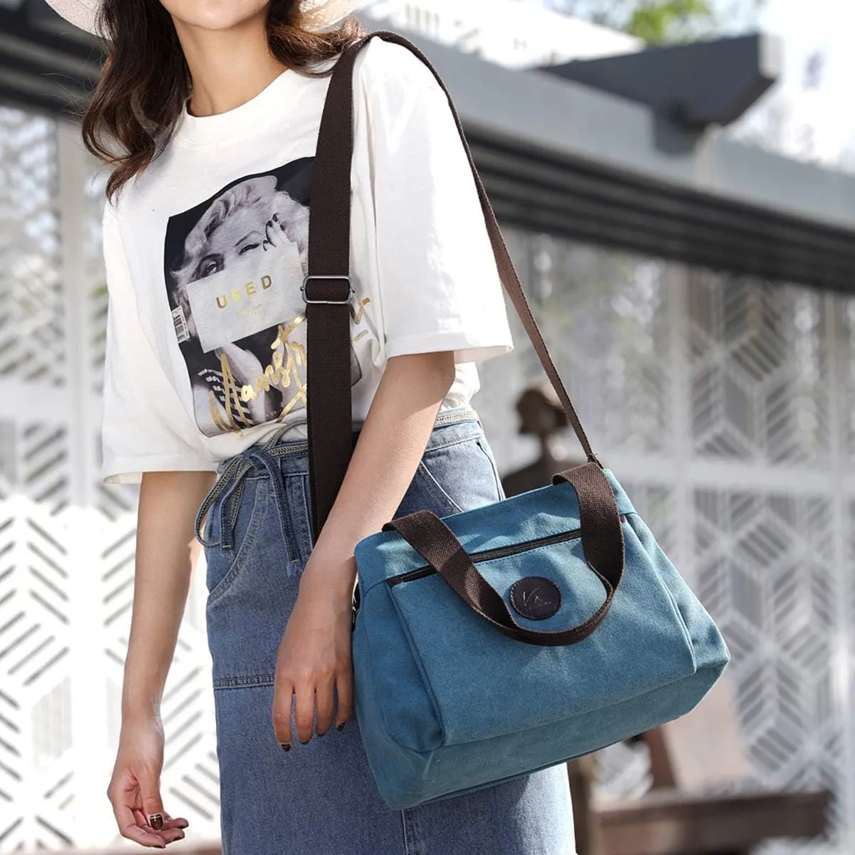 DOURR Hobo Handbags Canvas Crossbody Bags for Women, Multi Compartment Tote Purse Medium Satchel