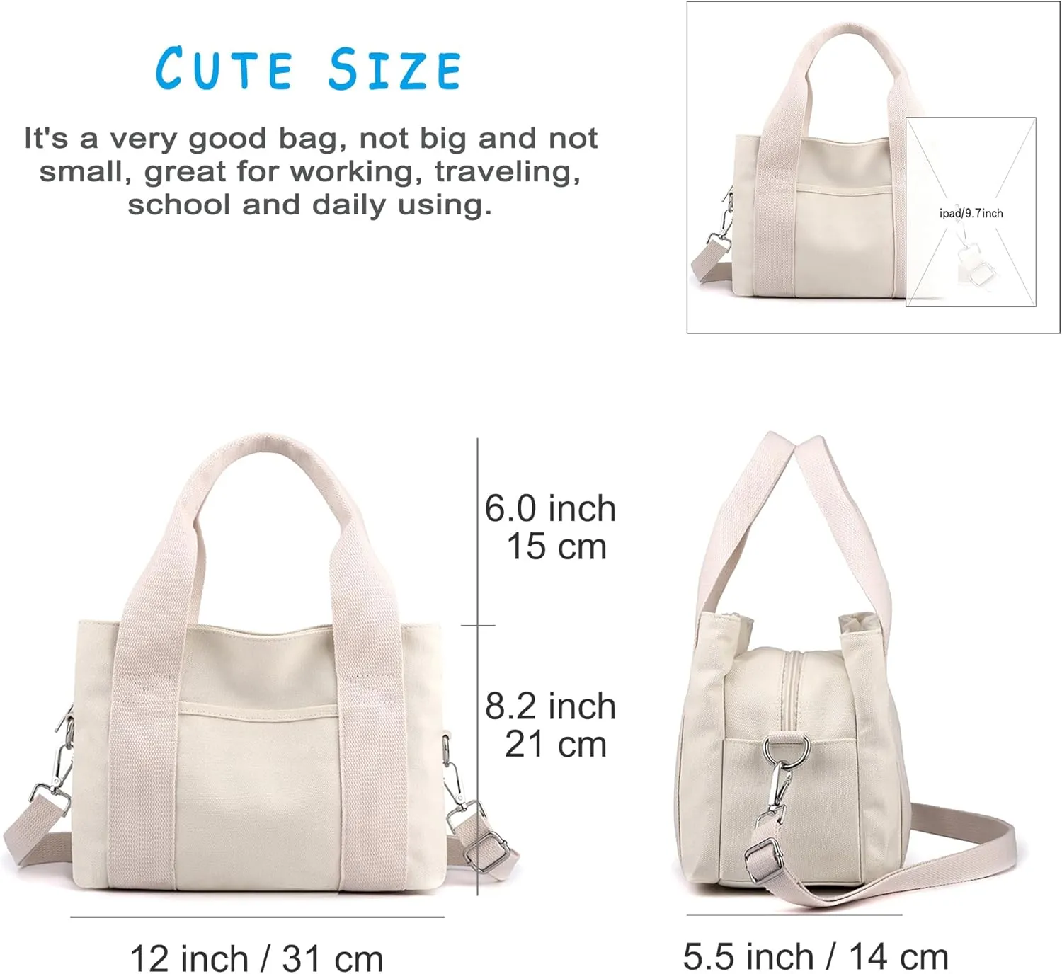 DOURR Multi Compartment Top-handle Handbags Canvas Crossbogy Bags for Women Small Totes Purse