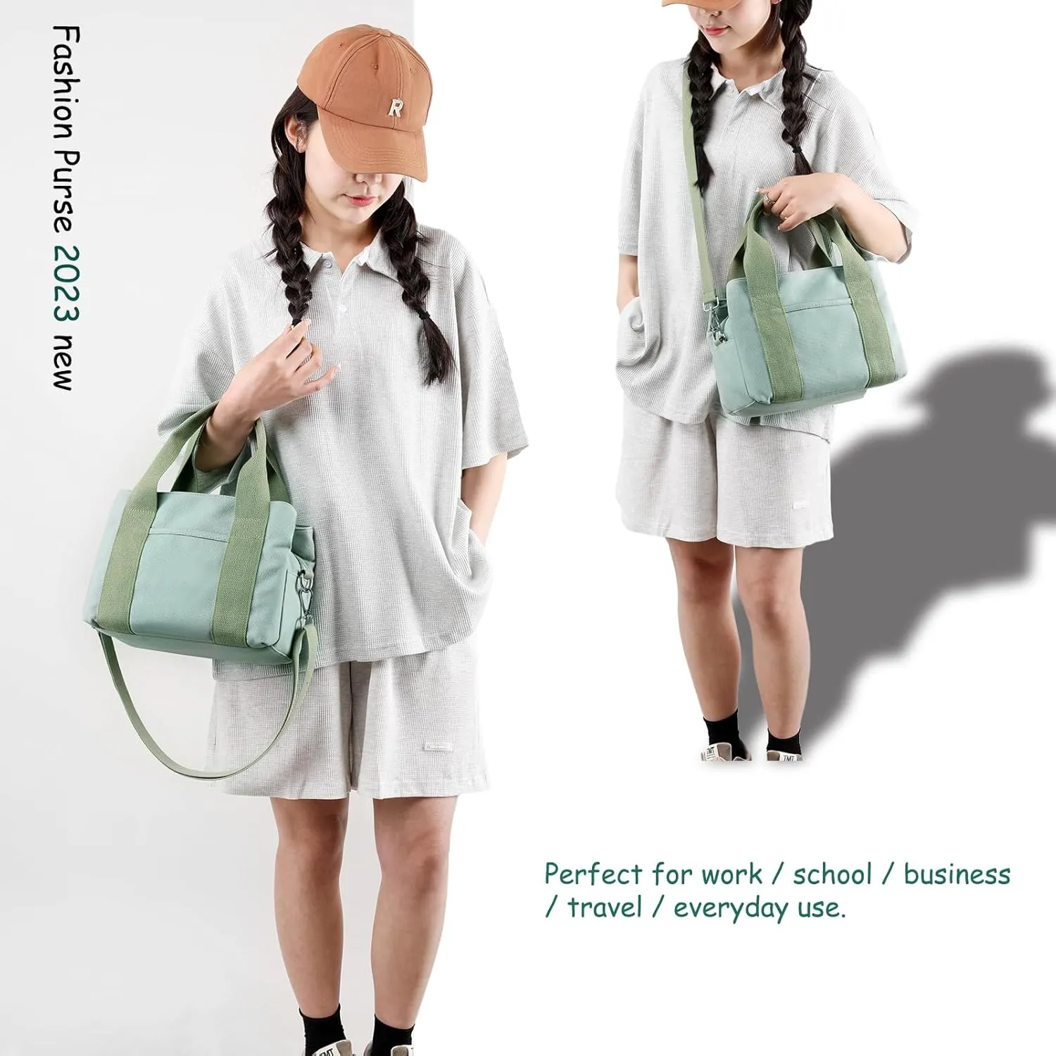DOURR Multi Compartment Top-handle Handbags Canvas Crossbogy Bags for Women Small Totes Purse