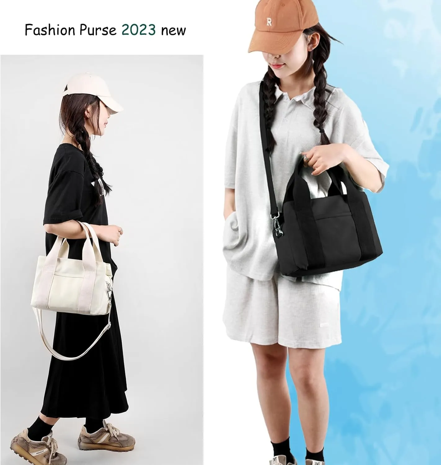 DOURR Multi Compartment Top-handle Handbags Canvas Crossbogy Bags for Women Small Totes Purse