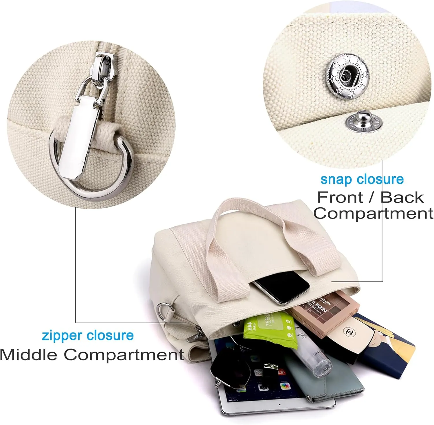 DOURR Multi Compartment Top-handle Handbags Canvas Crossbogy Bags for Women Small Totes Purse