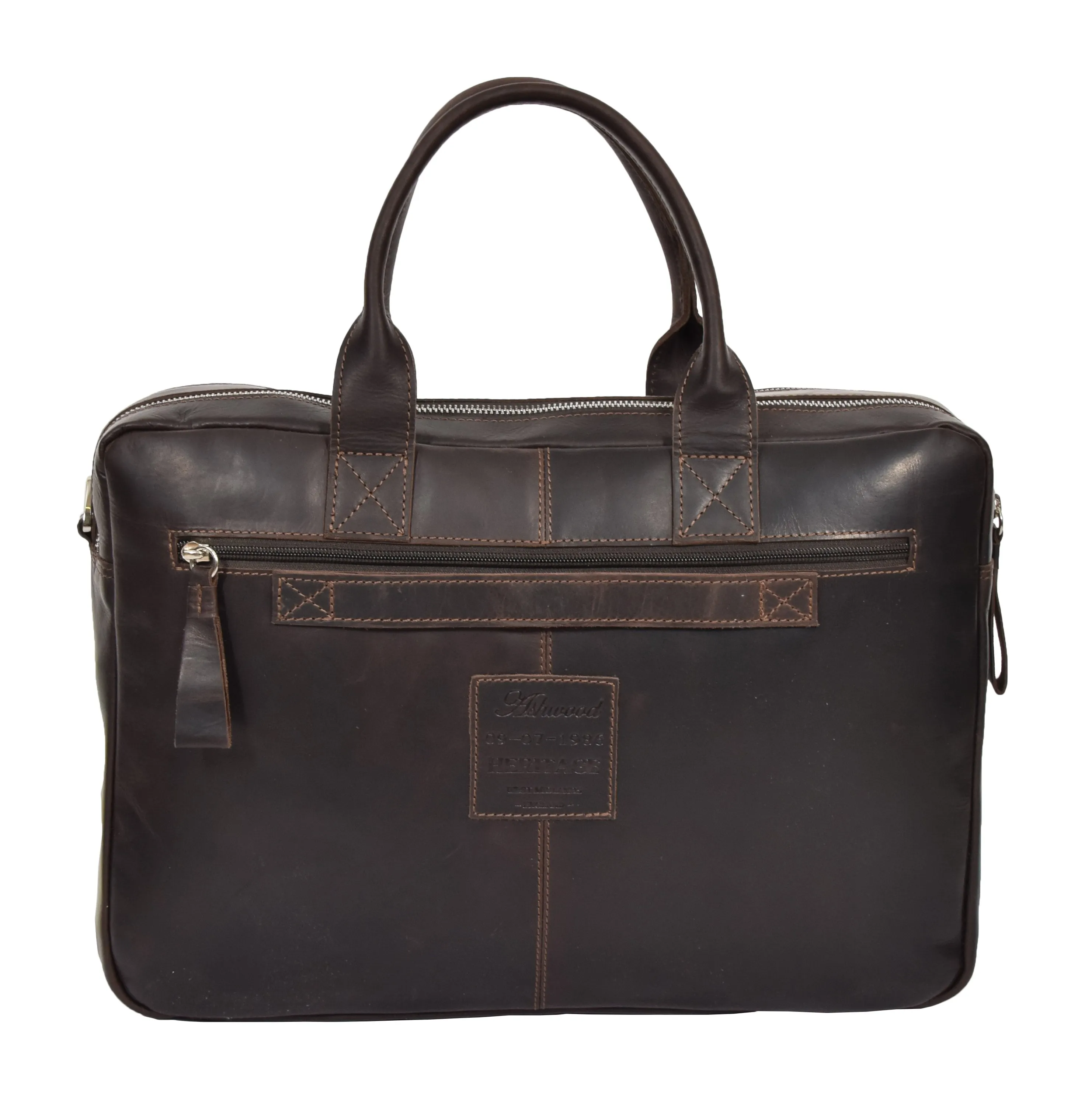 DR280 Men's Vintage Leather Organizer Briefcase Brown