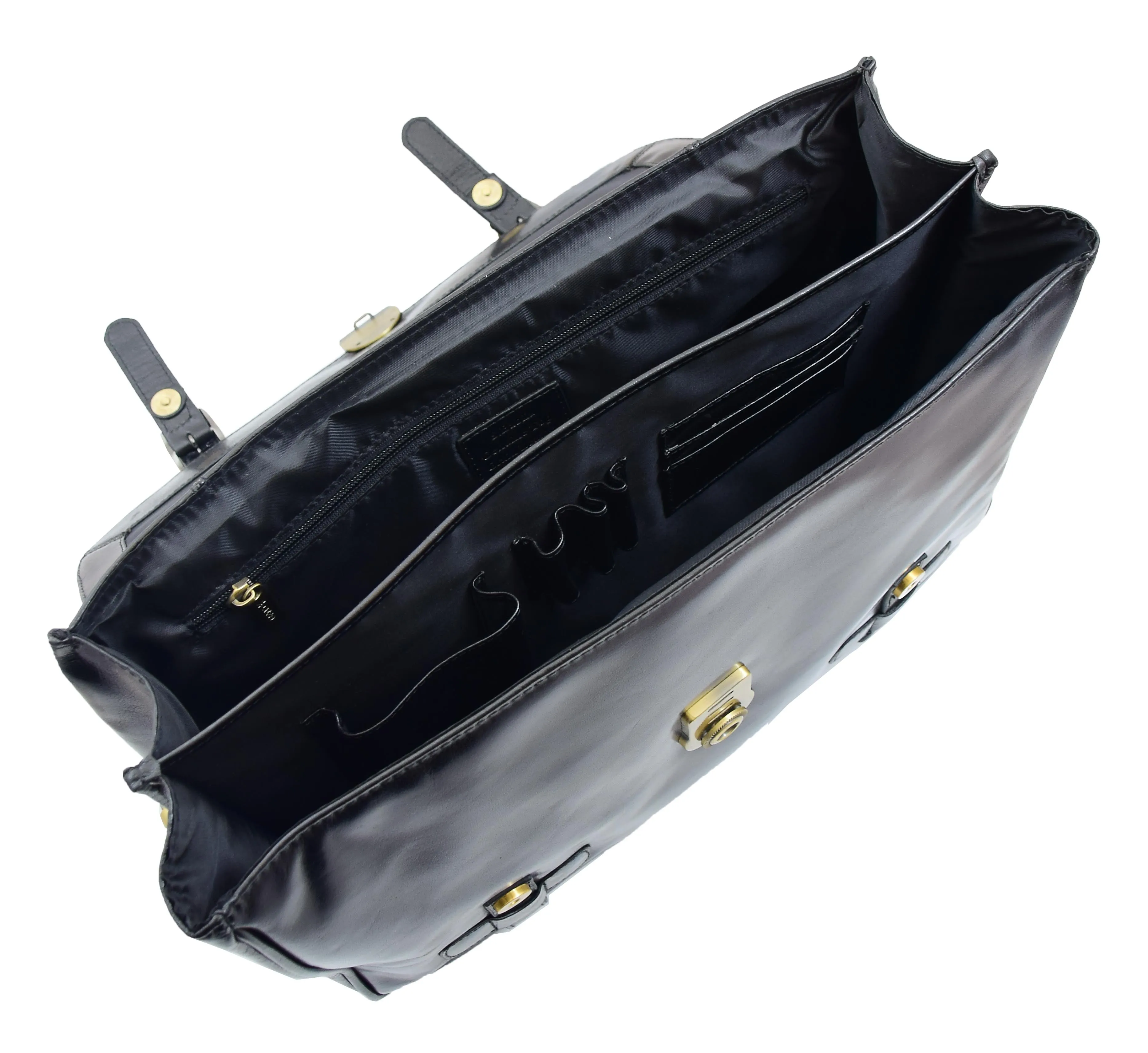 DR480 Men's Leather Briefcase Cross Body Bag Black