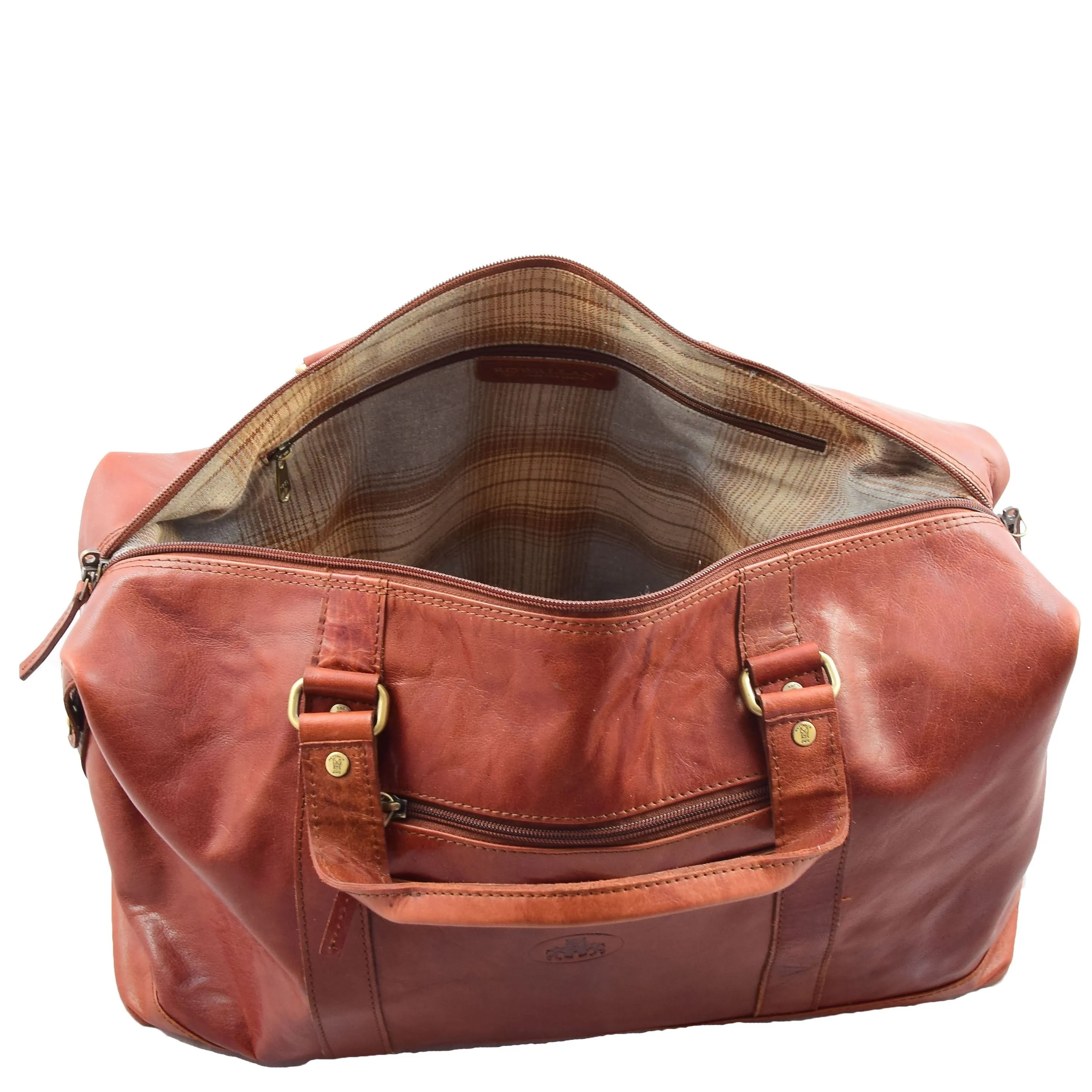 DR606 Genuine Leather Large Size Weekend Duffle Bag Tan