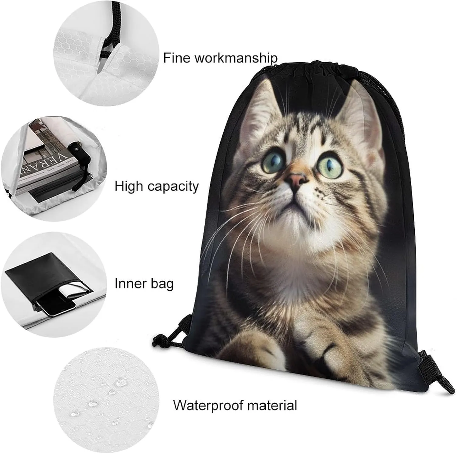 Drawstring Backpack Bulk String Bag Waterproof Drawstring Bag Cat Cinch Bag Adult Gym Bag for Sport