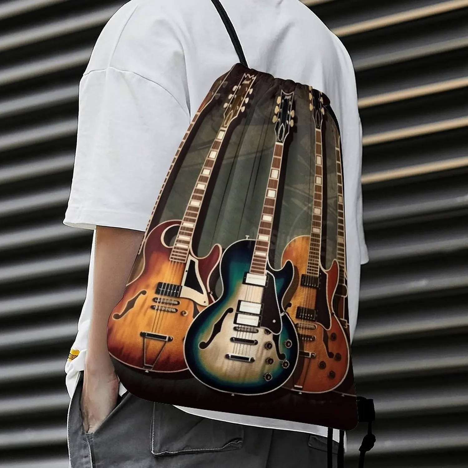 Drawstring Backpack Bulk String Bag Waterproof Drawstring Bag Guitars Art Cinch Bag Adult Gym Bag for Sport, 35*42cm