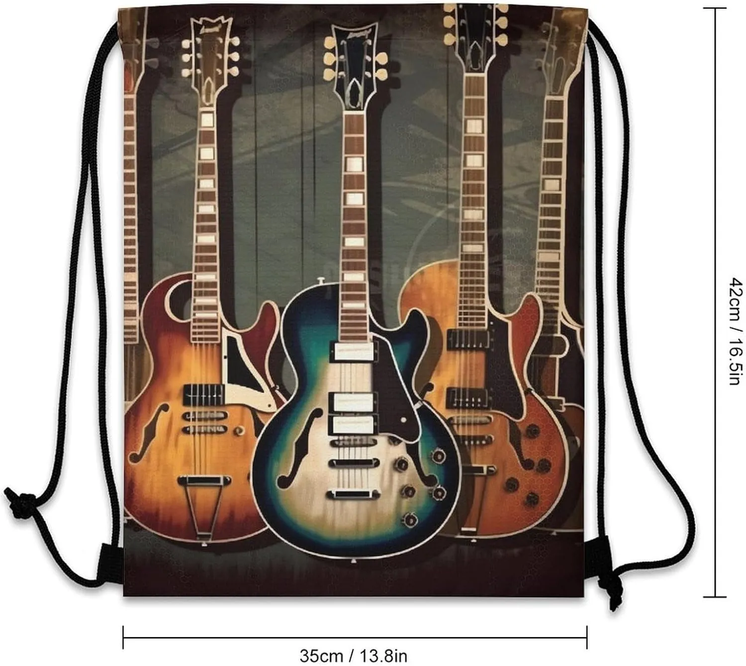 Drawstring Backpack Bulk String Bag Waterproof Drawstring Bag Guitars Art Cinch Bag Adult Gym Bag for Sport, 35*42cm