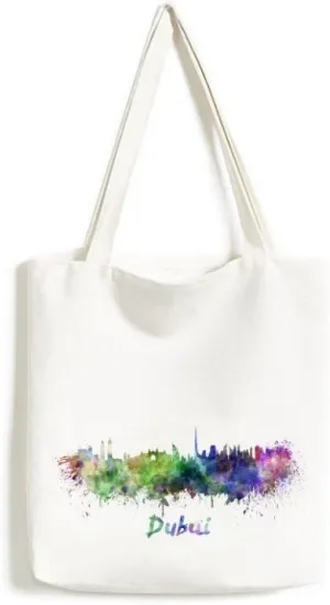 Dubai The United Arab Emirates Country City Watercolor Illustration Environmentally Tote Canvas Bag Shopping Handbag Craft Washable