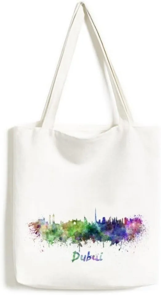 Dubai The United Arab Emirates Country City Watercolor Illustration Environmentally Tote Canvas Bag Shopping Handbag Craft Washable
