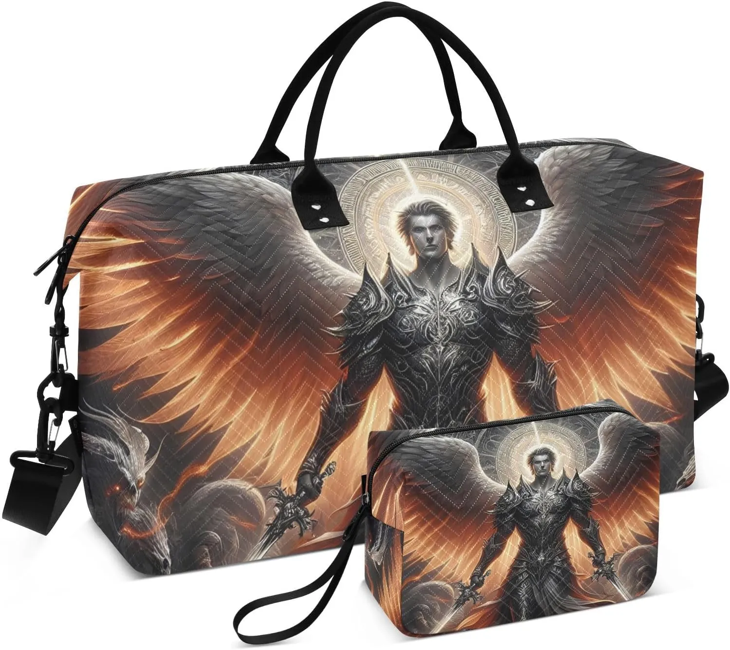 Duffel Bag for Traveling, Dark Archangel Sword Wings Gym Bags with Multiple Interior Pockets for Women Men Toiletry Purse Included 20.5”x 1.9” x 13.8”