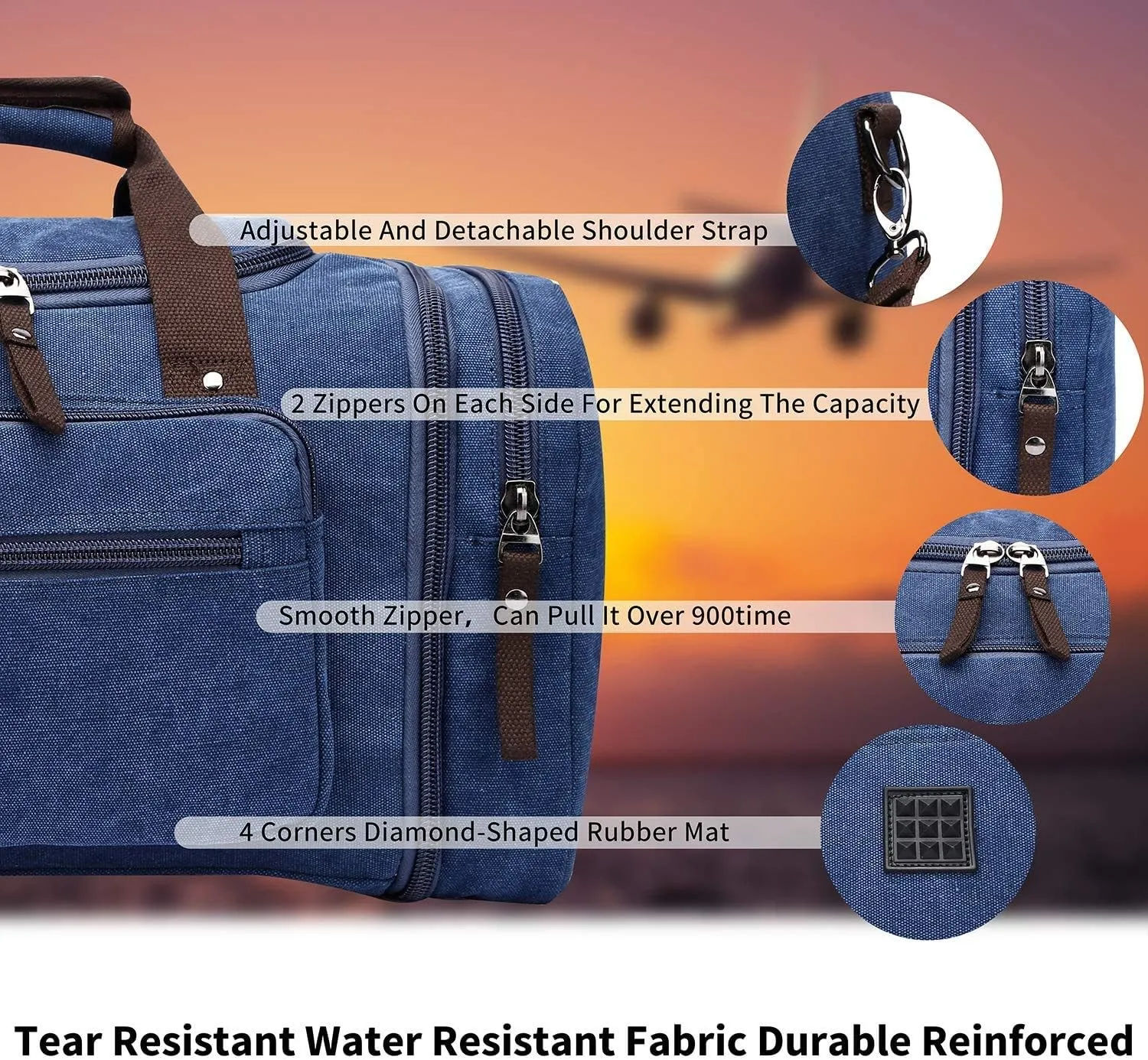 Duffle Bag for Travel Canvas Expandable Duffel Bag Weekend Bag Carry On Luggage Bag Travel Bags for Men Duffle Bags for Airplanes TELOSPORTS (BLUE)