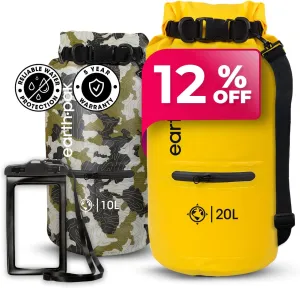 Earth Pak Waterproof Dry Bag with Zippered Pocket - Waterproof Dry Bag Backpack Keeps Gear Dry (10L Camo & 20L Yellow)