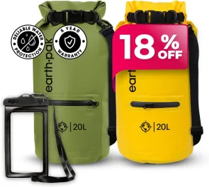 Earth Pak Waterproof Dry Bag with Zippered Pocket - Waterproof Dry Bag Backpack Keeps Gear Dry (20L Green & 20L Yellow)