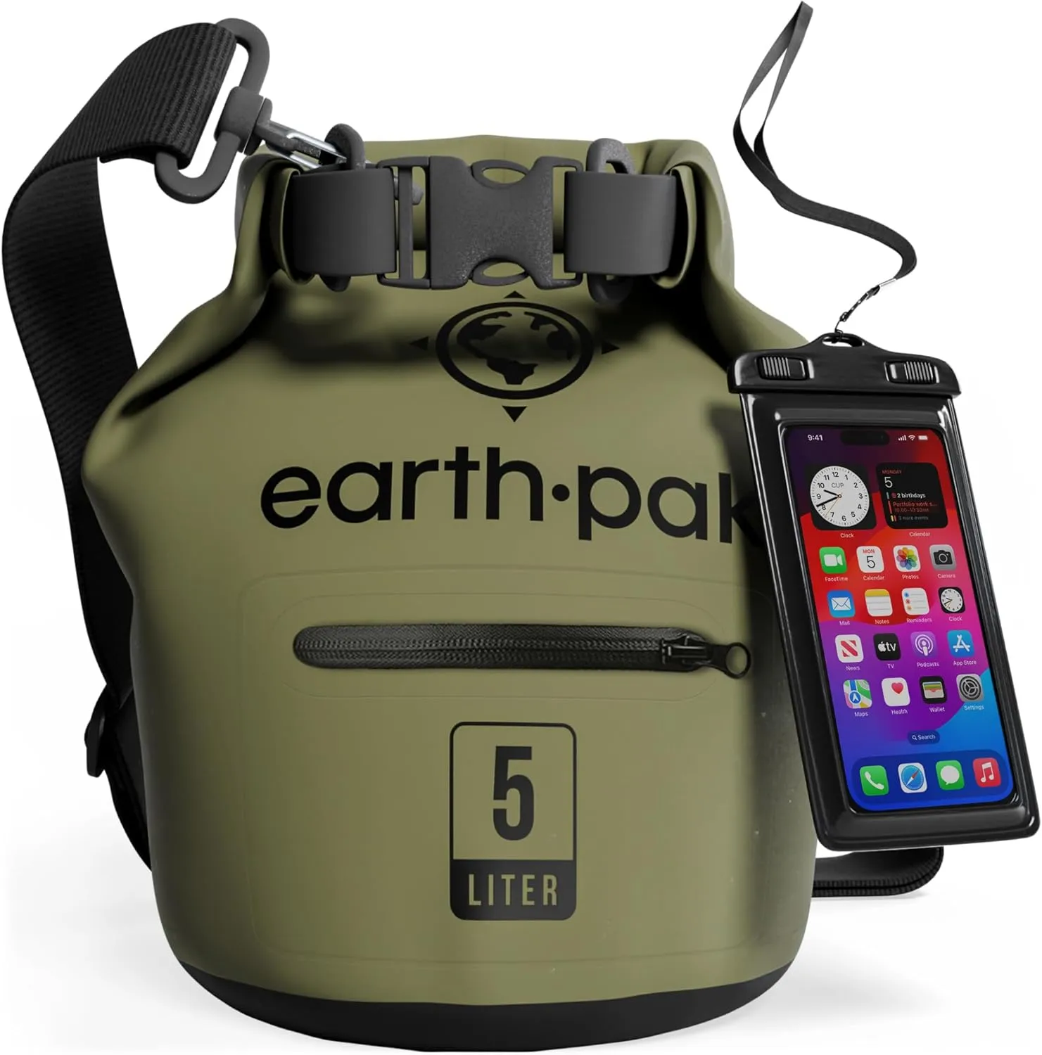 Earth Pak Waterproof Dry Bag with Zippered Pocket - Waterproof Dry Bag Backpack Keeps Gear Dry (5L Green & 10L Green)