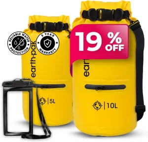 Earth Pak Waterproof Dry Bag with Zippered Pocket - Waterproof Dry Bag Backpack Keeps Gear Dry (5L Yellow & 10L Yellow)