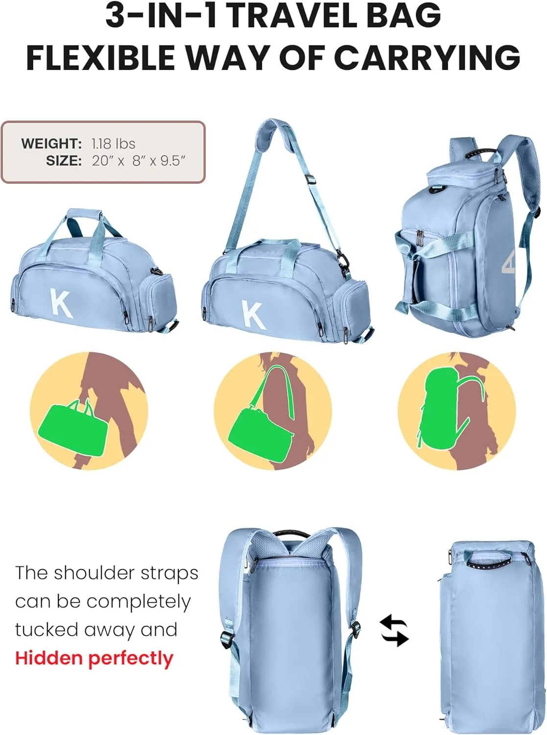 Easter Gifts for Girl, Initial Gym Bags with Shoe Compartment, Personalized Girl Duffel Bag, Monogram Kid Overnight Bags, Teen Weekend Bag Gift for Friends Female Mom (Letter S)