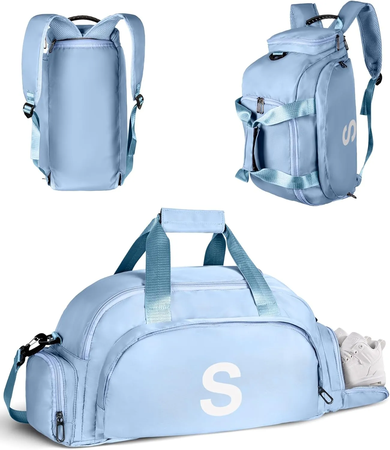 Easter Gifts for Girl, Initial Gym Bags with Shoe Compartment, Personalized Girl Duffel Bag, Monogram Kid Overnight Bags, Teen Weekend Bag Gift for Friends Female Mom (Letter S)