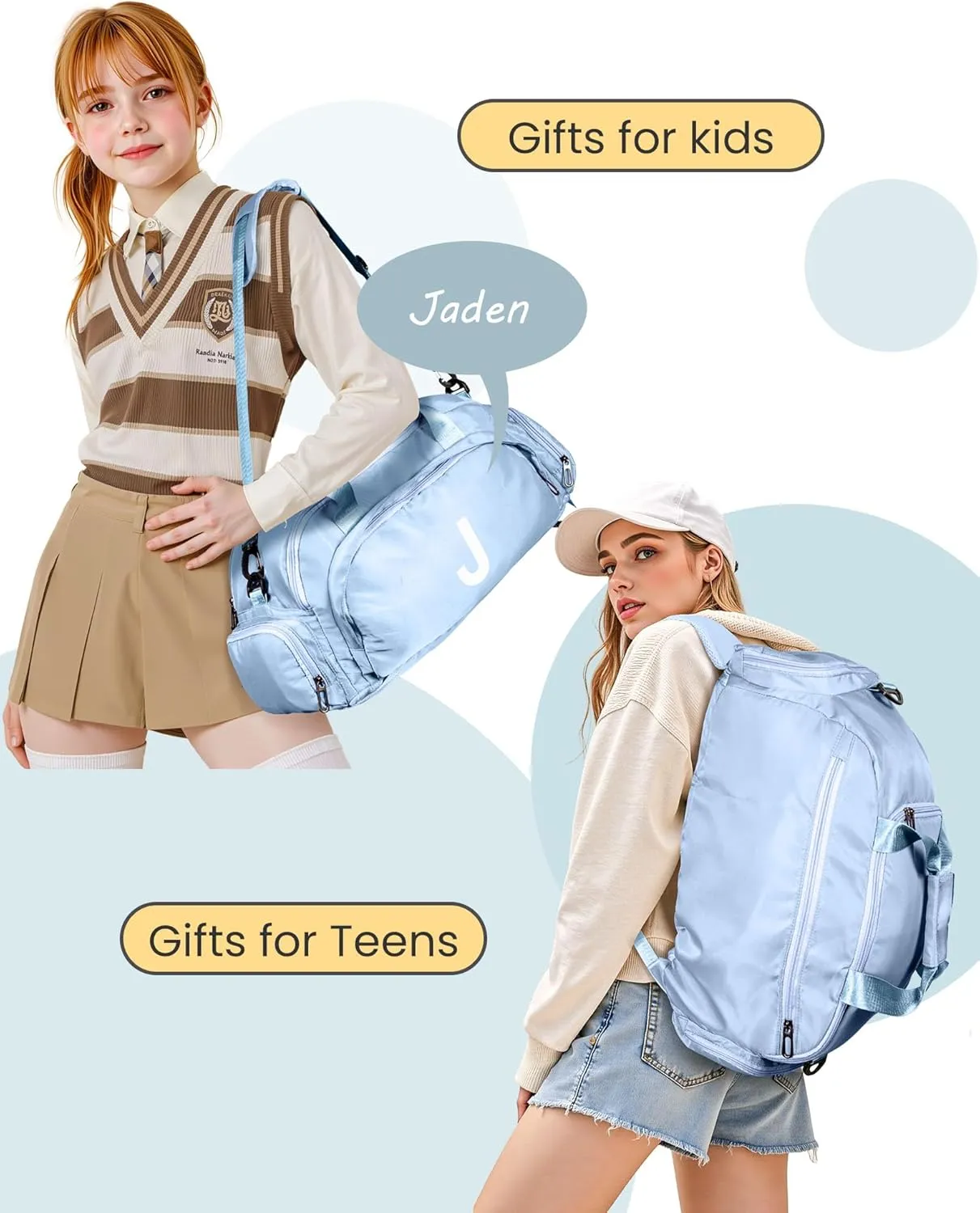 Easter Gifts for Girl, Initial Gym Bags with Shoe Compartment, Personalized Girl Duffel Bag, Monogram Kid Overnight Bags, Teen Weekend Bag Gift for Friends Female Mom (Letter S)