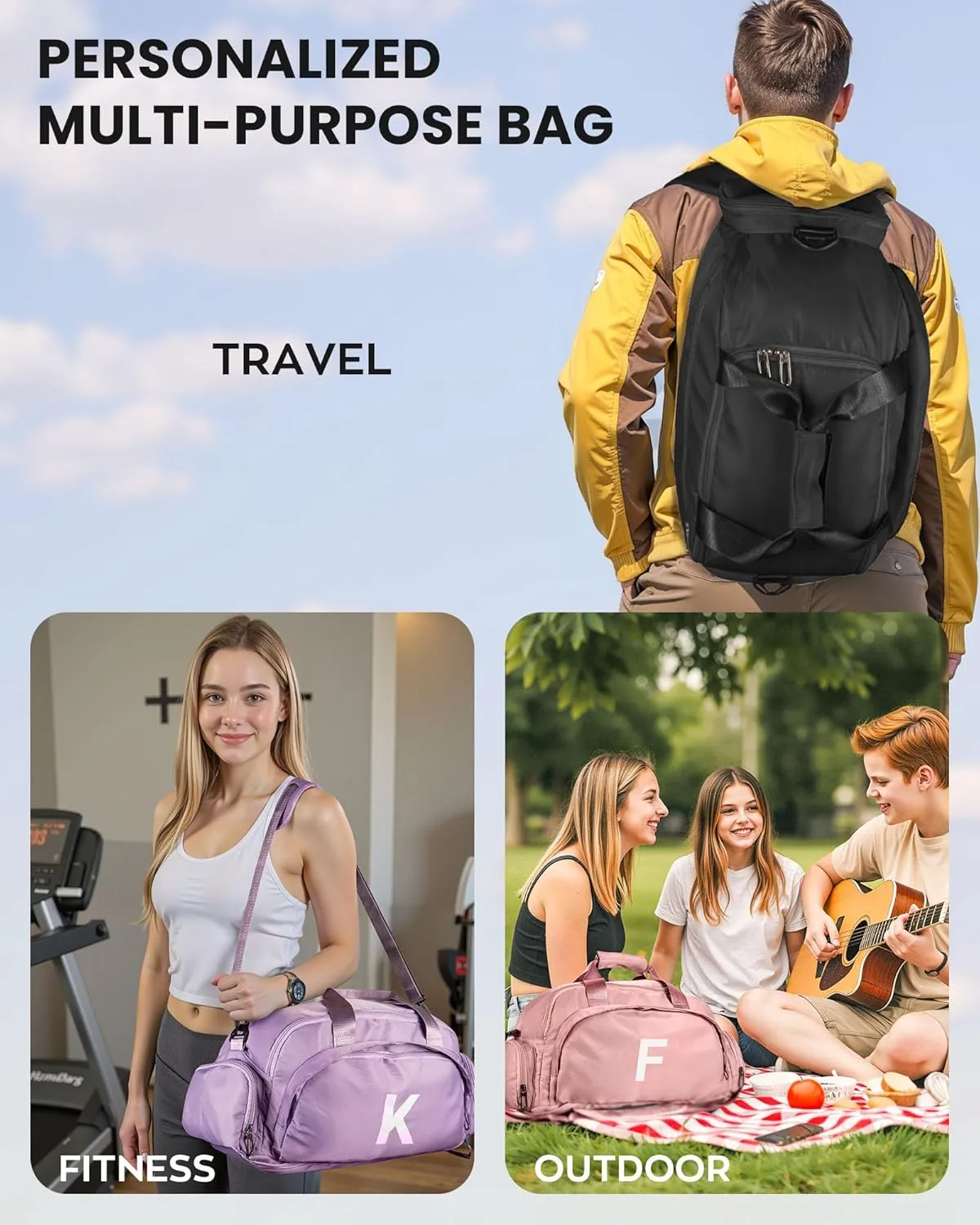 Easter Gifts for Girl, Initial Gym Bags with Shoe Compartment, Personalized Girl Duffel Bag, Monogram Kid Overnight Bags, Teen Weekend Bag Gift for Friends Female Mom (Letter S)
