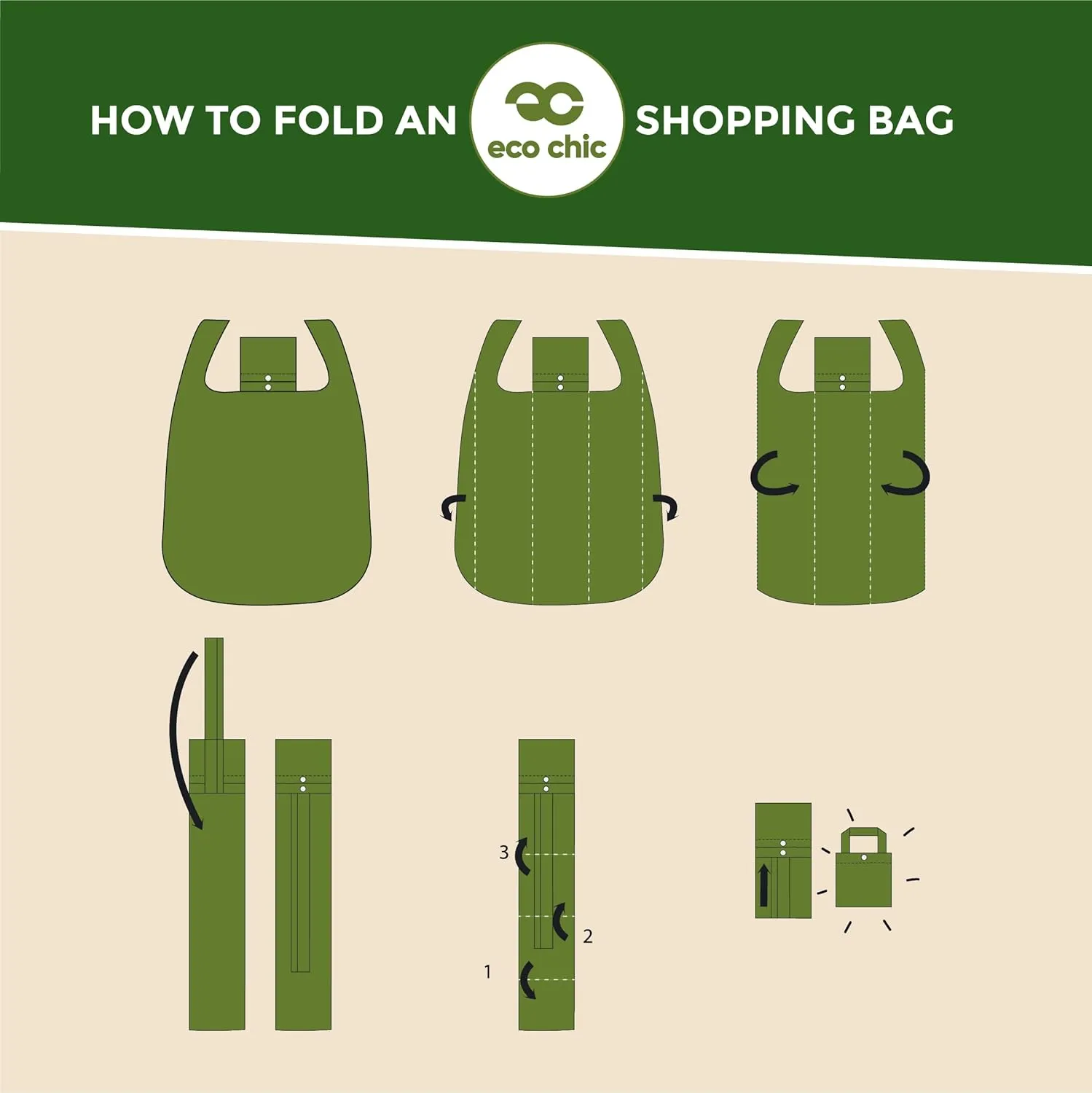 ECO CHIC Foldable Reusable Grocery Bags - Lightweight, Recycled & Reusable Shopping Bag - Waterproof Packable Tote