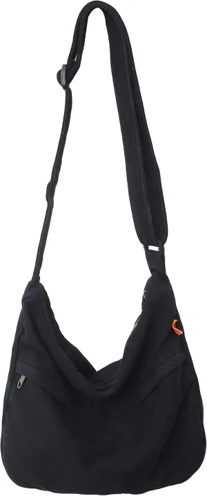Economical Cotton Canvas Tote Bag,Women Hobo Shoulder Bag Crossbody Handbag with 3 External Pocket,Zipper Closure