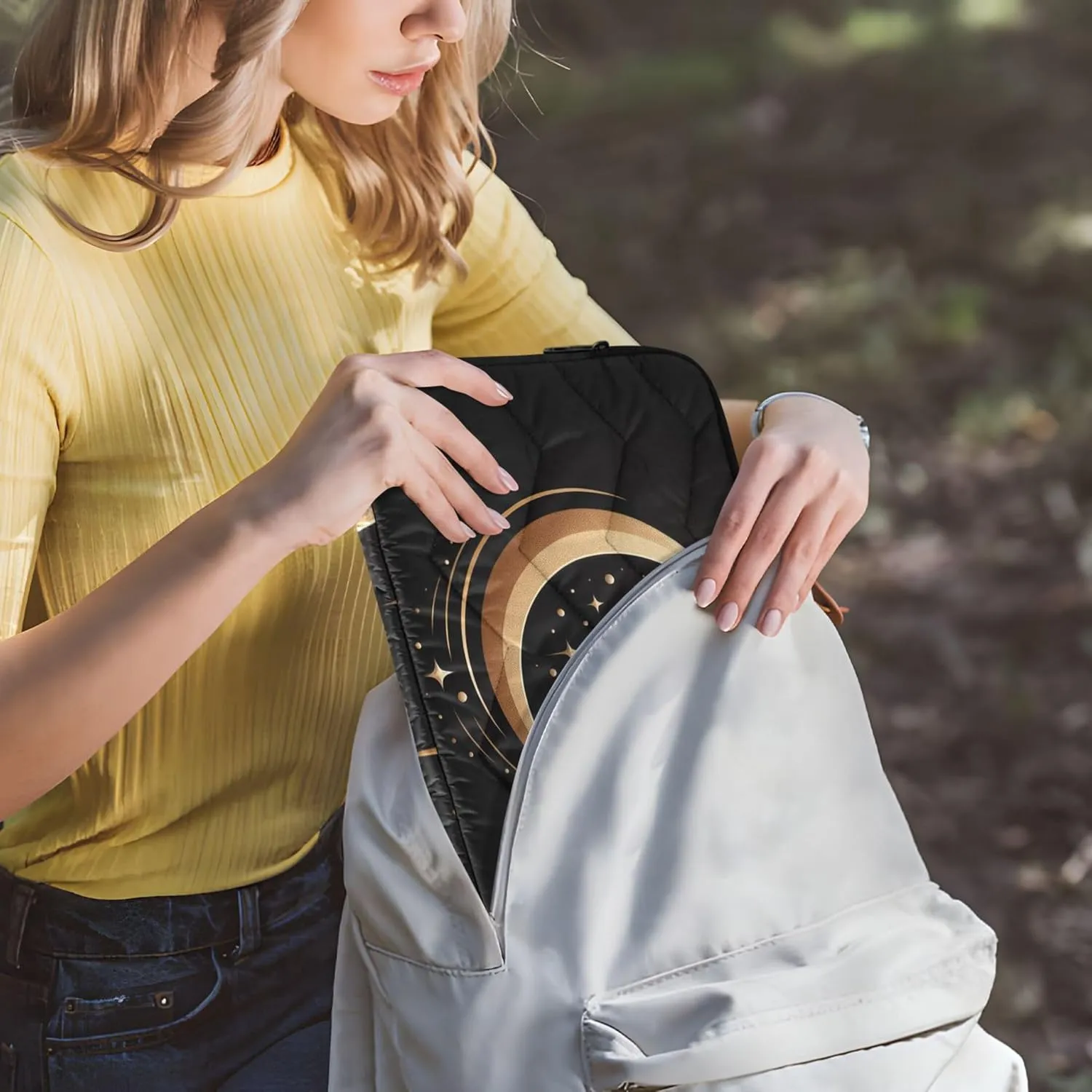 Elegant Star Crescent Black Laptop Bag Women 13-13.3 Inch, Comprehensive Protection, Womens Computer Bag