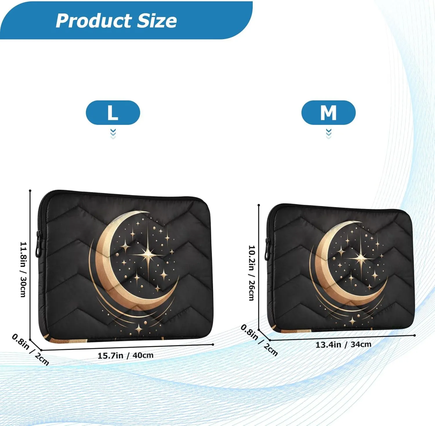 Elegant Star Crescent Black Laptop Bag Women 13-13.3 Inch, Comprehensive Protection, Womens Computer Bag