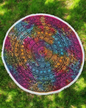 Elephant Multi Tie Dye Round Cotton Tapestry