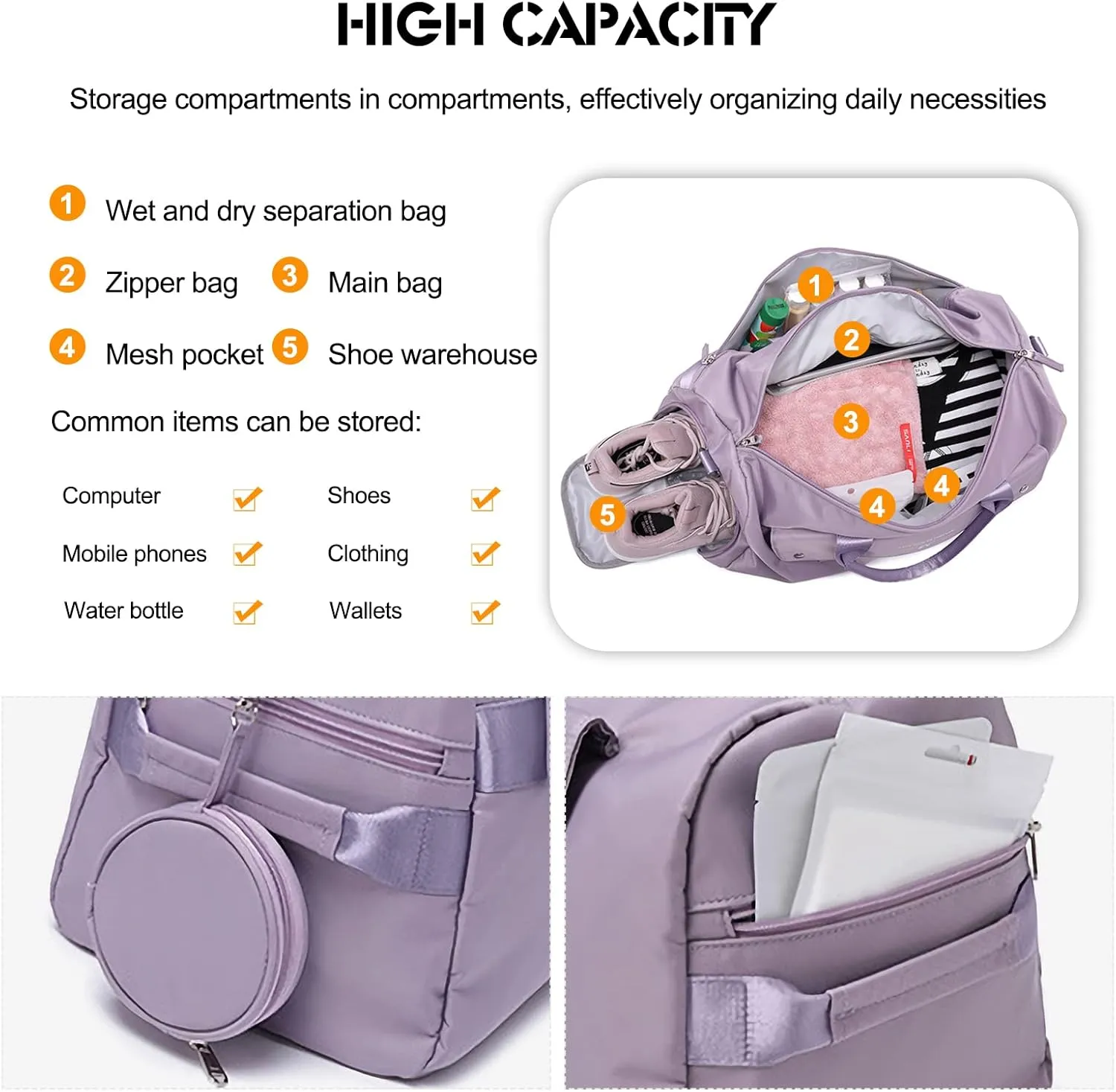 Ergocar Travel Duffel Bags Women, Large Capacity Men Travel Totes with Shoe Bag, Fashion Waterproof Sports Gym Tote Bag, Carry on Bag Weekender Overnight Bag, Blue