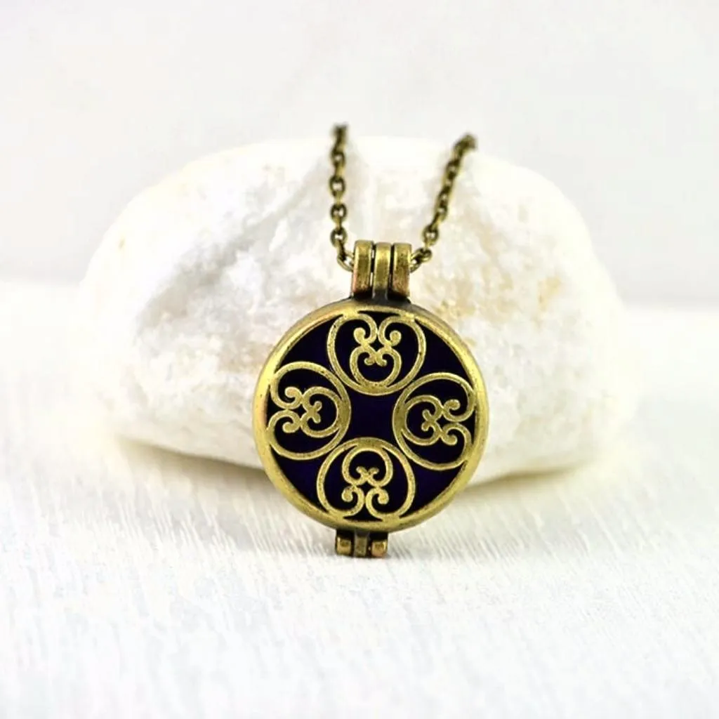 Essential Oil Diffuser Locket Necklace - Bronze Hearts Filigree