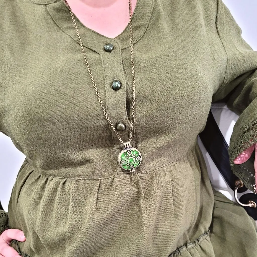 Essential Oil Diffuser Locket Necklace - Bronze Hearts Filigree