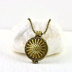 Essential Oil Diffuser Locket Necklace - Bronze Sunflower Filigree