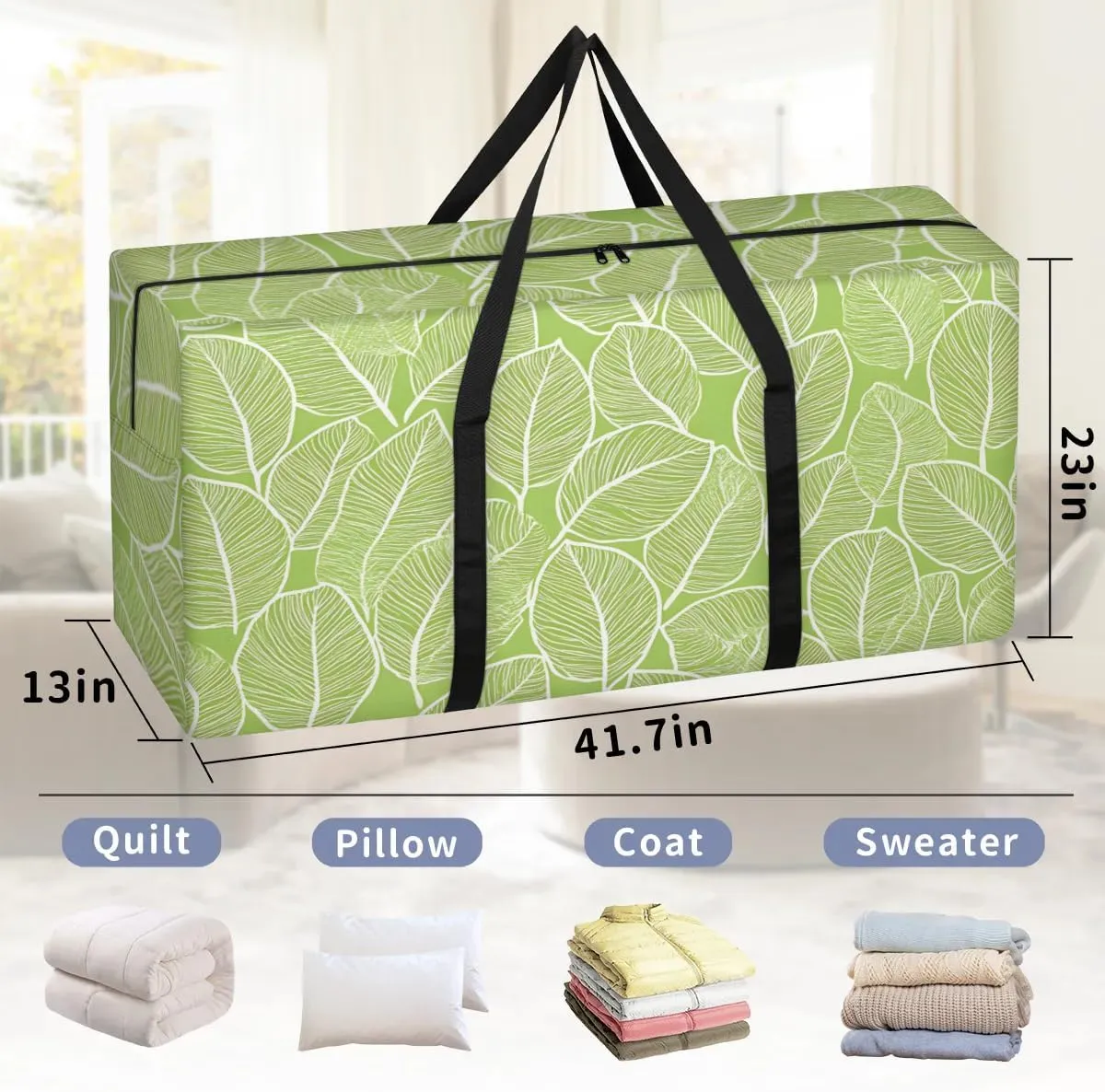 Extra Large Moving Bags Beautiful Leaf Veins Storage Bags with Handles and Zippers Large Packing Bags for Space Saving Storage Totes Moving Supplies