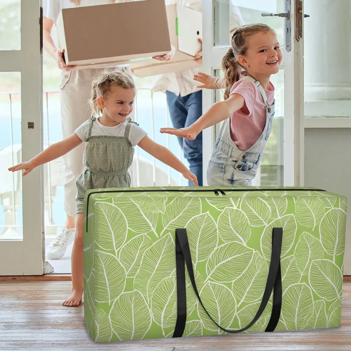 Extra Large Moving Bags Beautiful Leaf Veins Storage Bags with Handles and Zippers Large Packing Bags for Space Saving Storage Totes Moving Supplies