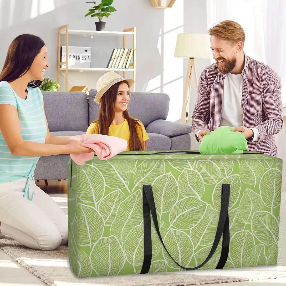 Extra Large Moving Bags Beautiful Leaf Veins Storage Bags with Handles and Zippers Large Packing Bags for Space Saving Storage Totes Moving Supplies