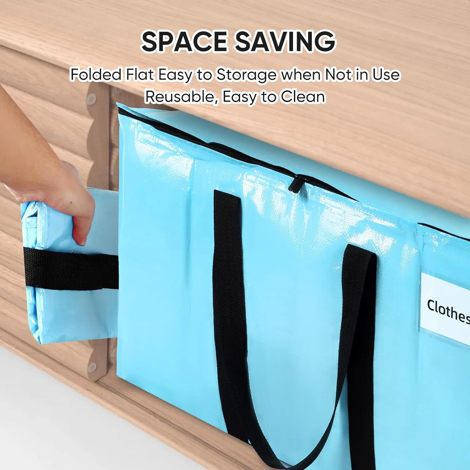 Extra Large Moving Bags Blue, Moving Bags Heavy Duty with Zippers & Handles, 180GSM Thick Material Reusable Storage Totes for Space Saving Waterproof Large Totes for Packaging 2 Pack